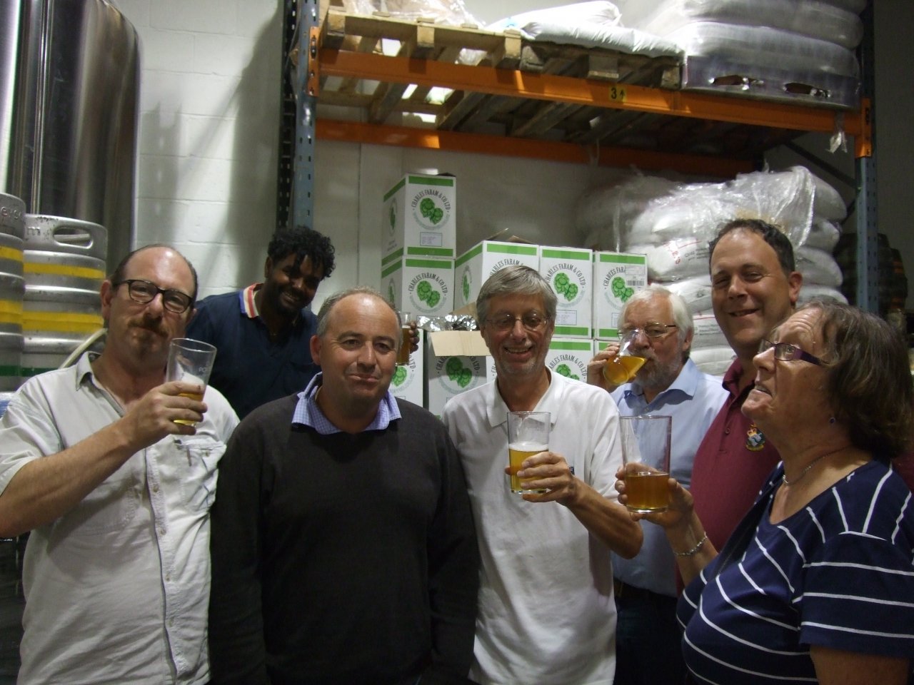 Members of The London Tasting Panel with Rob Jenkins (left centre) and brewer Farouk at the back