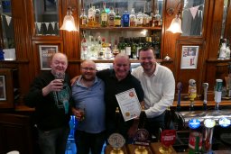 Branch Chairman Colin Coyne (left) presents the Winter Pub of the Season Award to (left to right) Trevor (licensee), Dave Murhpy (owner) and Aaron (licensee)