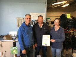 Dave & Sarah (Holsworthy Ales) receiving the North Devon Brewery of the year award from Mark (CAMRA)