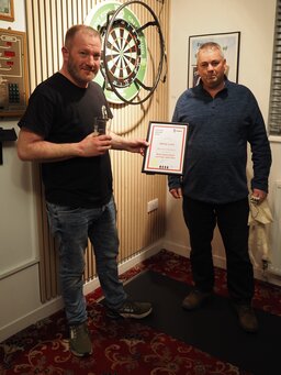 Adam Taylor of the White Lion, Barrow in Furness receives the Best Newcomer serving Cask Ale award from Furness Member Andy Donnan during the Logan Beck Cask Takeover Event on 10th February 2026