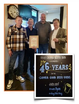 Presentation to Cross Keys, Uppermill - Special Award for 46 years in GBG