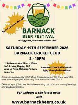 Early notice of a local BeerFest. <br>
At Barnack, on September 19th - for more information, go to their website - link in the poster Early notice of a local BeerFest. <br>
At Barnack, on September 19th - for more information, go to their website - link in the poster