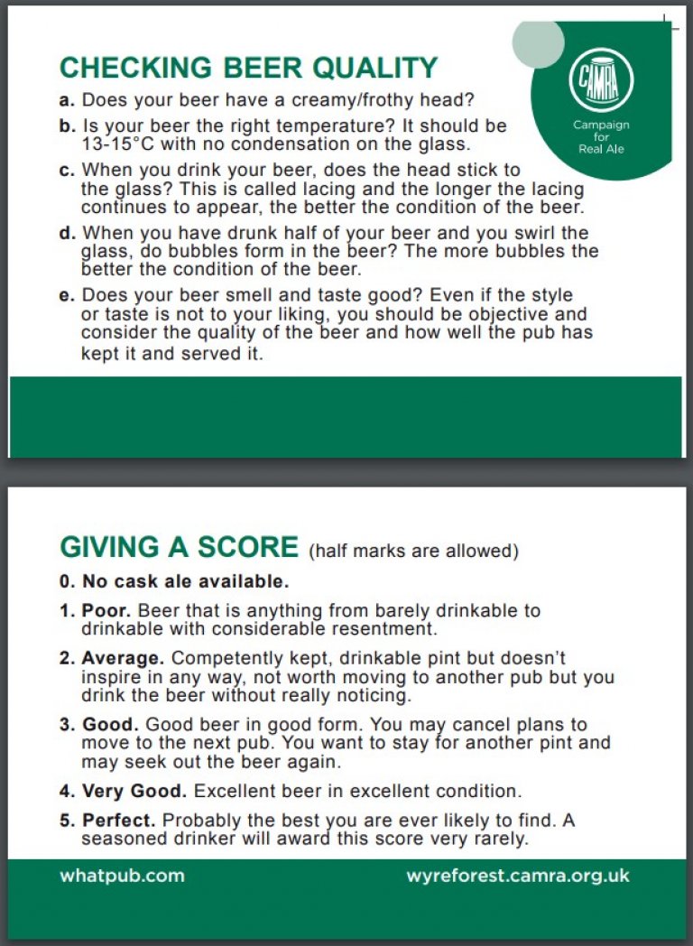 Beer Scoring Card