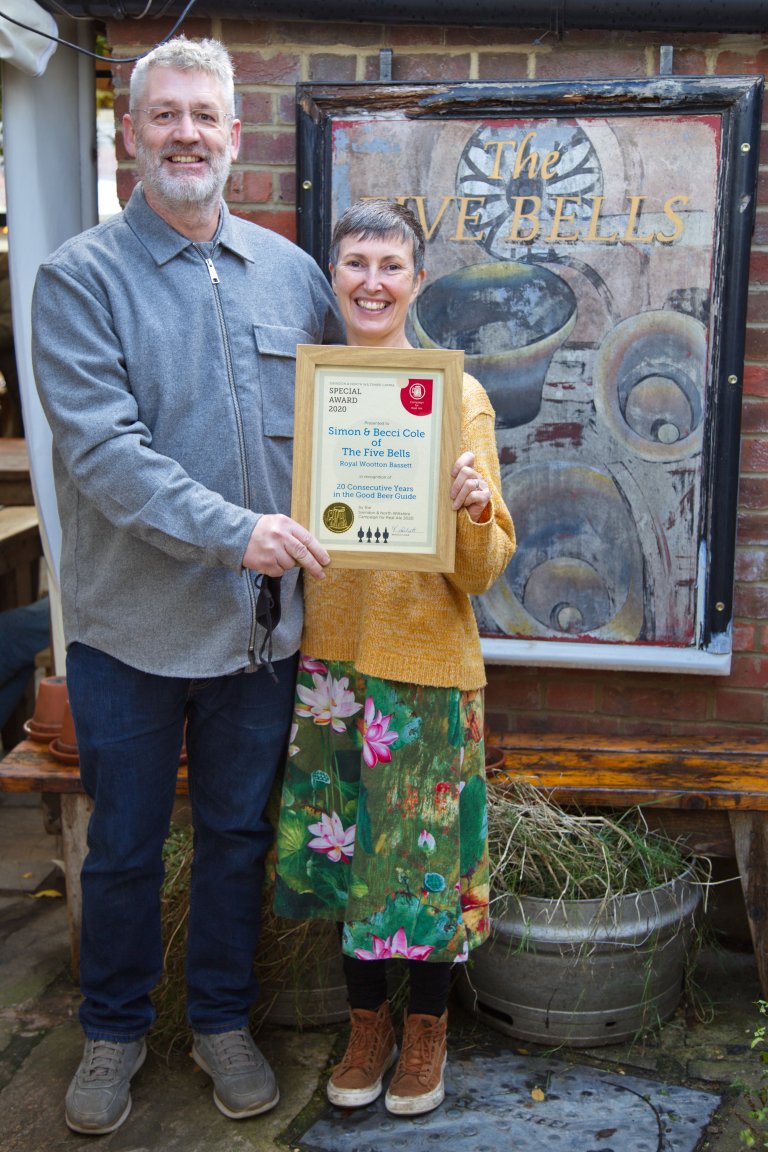 Five Bells, Royal Wootton Bassett,                                            20 consecutives years in the Good Beer Guide.
