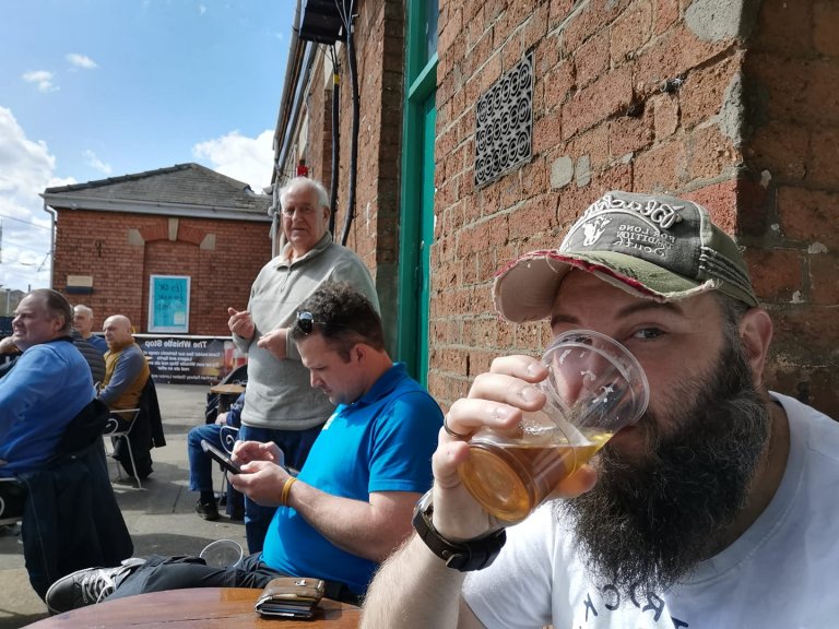 Chair, Treasurer and Webmaster enjoying opening day at the Whistle Stop Grantham