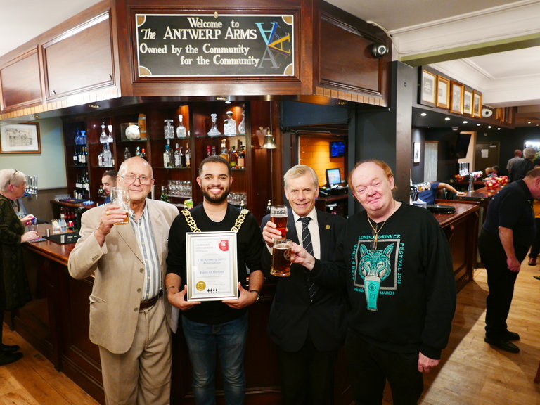 From left to right - Martin Burrows, Haringey Mayor Councillor Adam Jogee, Geoff Strawbridge and Colin Coyne.