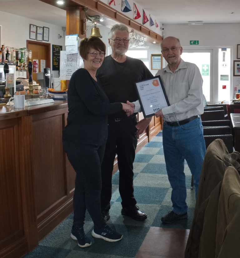 Paul and Lorraine Bibby of the Roa Island Boating Club once again get the Club of the Year certificate presented by our Chair. After two years unable to present awards it is good to see that we are getting back to a version of normal now!