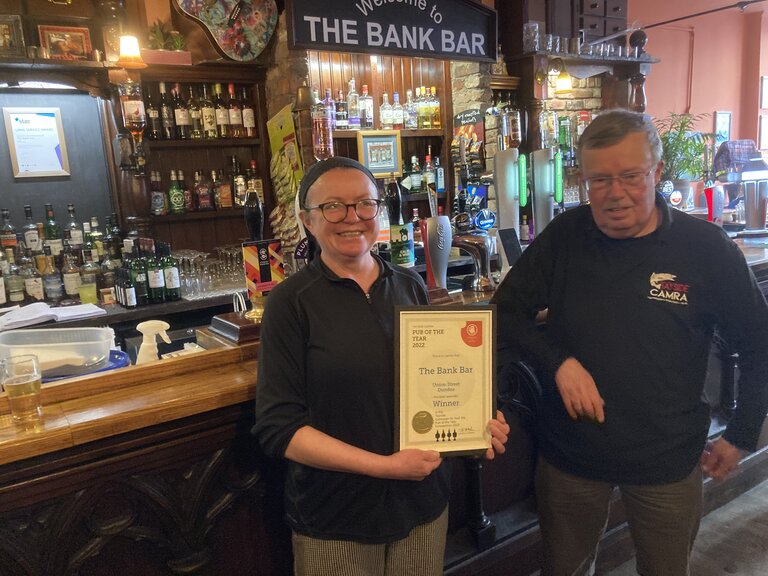 Well deserved award to the Bank Bar, Union Street, Dundee. Consistently serving a good choice of real ale when open during pandemic years.
