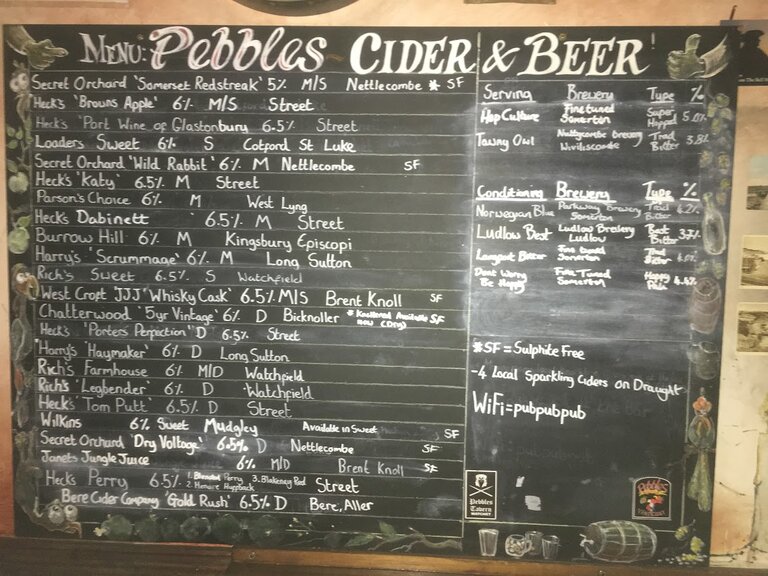 Pebbles Tavern in Watchet Cider & Real Ale Menu