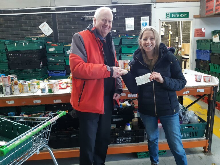 John Corser, DSS Chair delivering a £320 boost to the Black Country Foodbank.