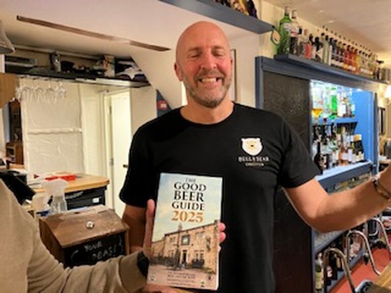 At the Branch social at the Bell & Bear in Emberton to launch the 2025 Good Beer Guide, we presented a copy of the Guide to Andy, the pub's Bar Manager to thank him for hosting our social.