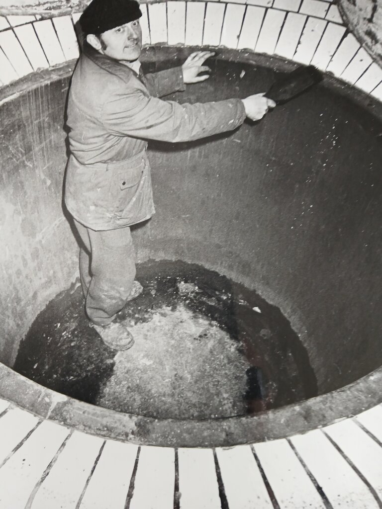 John restoring the copper at Sarah Hughes Brewery in 1986
