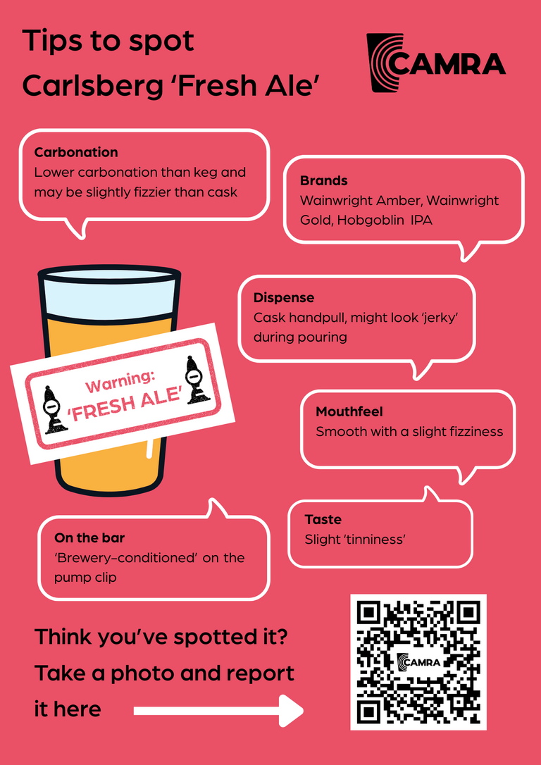 Red poster describes characteristics and shows QR code to report it.
