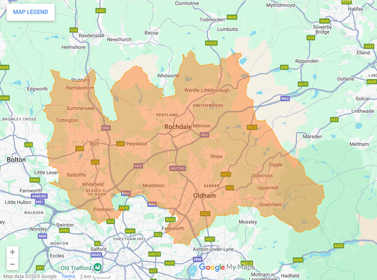 CAMRA R.O.B. Branch area Google Map image. This is not clickable.