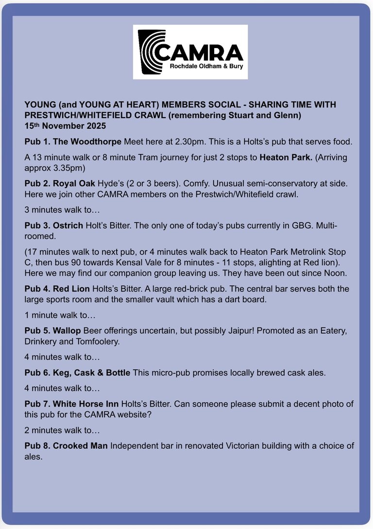 Young Members Social Prestwich Itinerary 15 November 2025 Young Members Social Prestwich Itinerary 15 November 2025