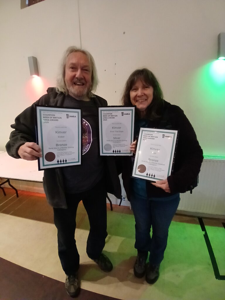 Dave and Carol Kelly of Kinver Brewery with the bottled beers awards.
