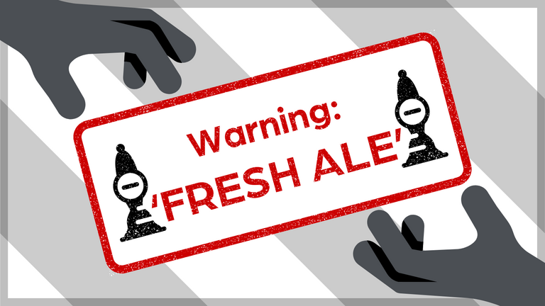A Twitter/X graphic of a black handpull with a red rectangular box covering its middle, and red text that says Warning 'Fresh Ale' inside. There is a hand reaching out from the top right corner and bottom left corner, and grey and white diagonal lines across the background