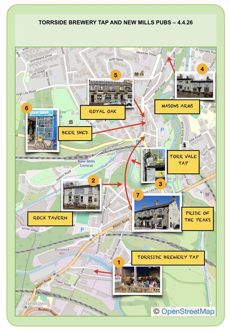 Branch Social 4 April 2026 - Map Torrside Brewery Tap and New Mills Pubs