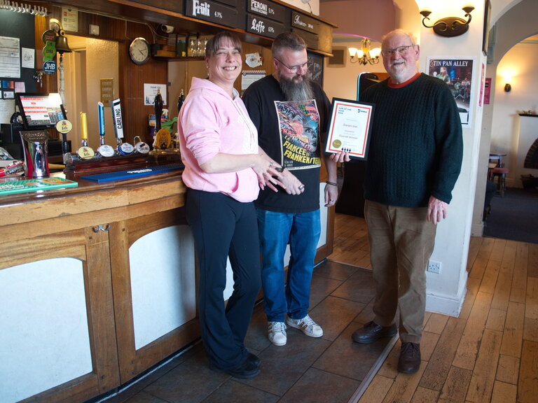 The Swan Ulverston picks up the Branch Pub of the Year 2026 Award from Furness CAMRA's Stephen Lewis. Receiving the Certificate are Sarah Cumberbatch and Lewis Thurman from The Swan. This is the third year running that The Swan has picked up this award so you know how good this pub is! The Swan Ulverston picks up the Branch Pub of the Year 2026 Award from Furness CAMRA's Stephen Lewis. Receiving the Certificate are Sarah Cumberbatch and Lewis Thurman from The Swan. This is the third year running that The Swan has picked up this award so you know how good this pub is!