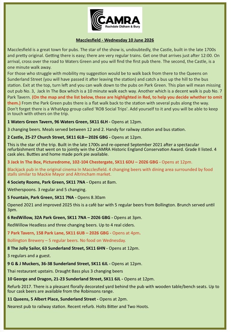 Graphic Macclesfield Itinerary - Branch Social by Train Weds 10 June 2026