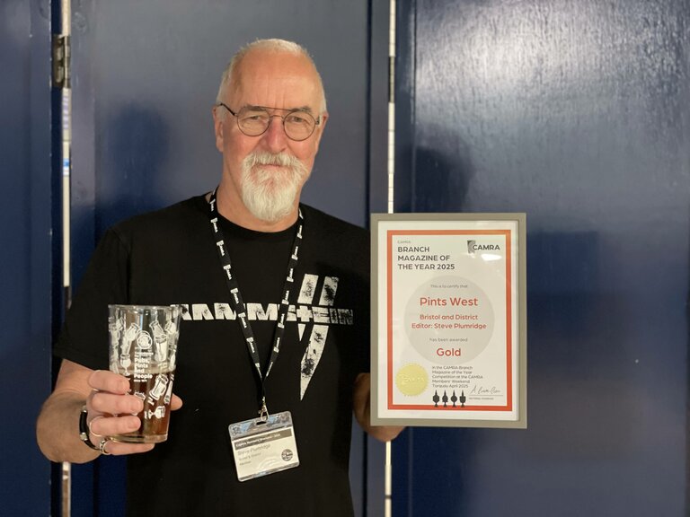 Pints West editor Steve Plumridge with the branch magazine of the year 2025 award