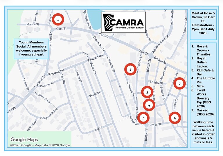 Map & Itinerary for Young Members Social to Ramsbottom Sat 4 July 2026