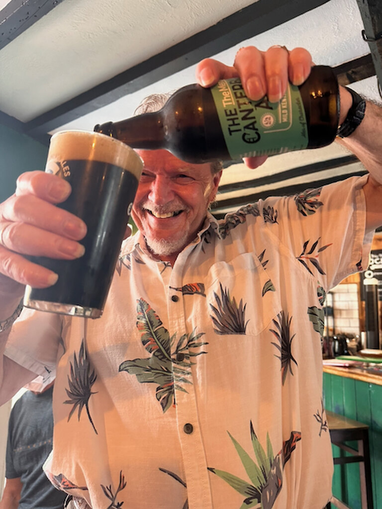 Brian showing how to pour a bottle-conditioned beer