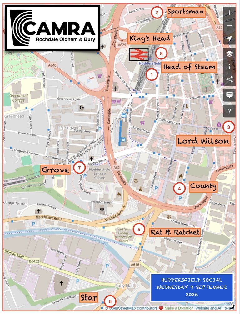 Branch Social Huddersfield Weds 9 Sept 2026 Map