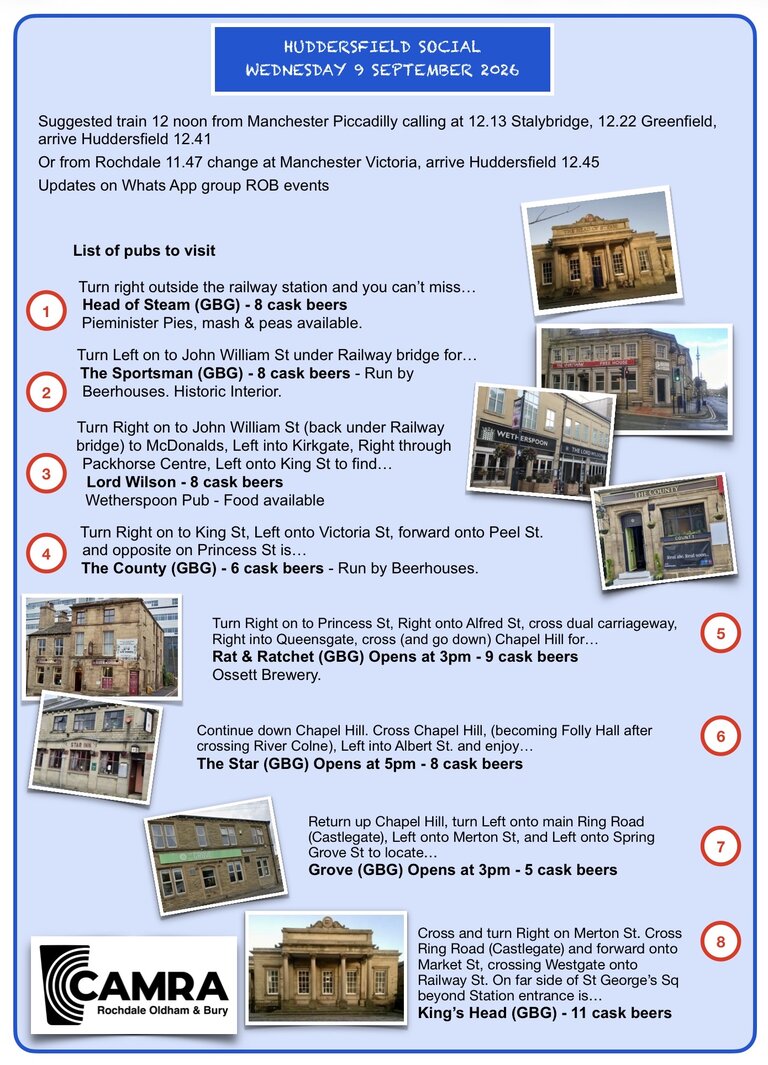 Branch Social Huddersfield Weds 9 Sept 2026 Itinerary