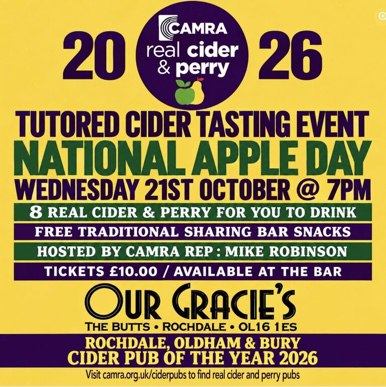 Cider Tasting at Our Gracie’s, Rochdale Wednesday 21 October 2026