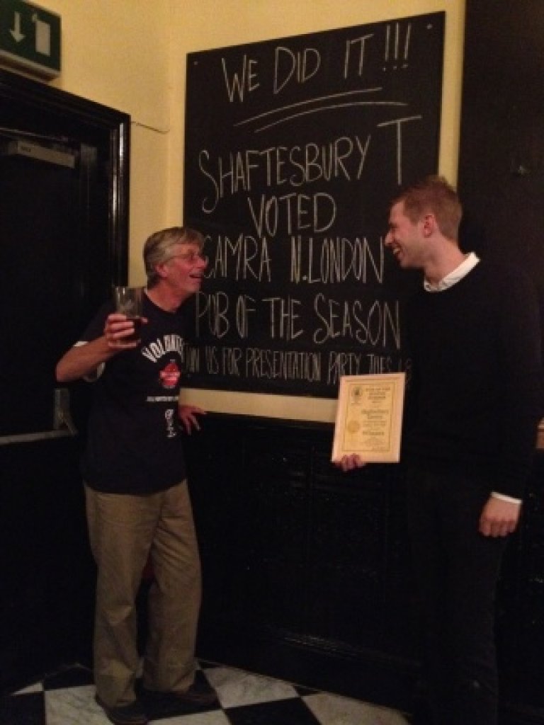 John Cryne and Joe Bishop have a friendly face-off at pub of the Season Award ceremony